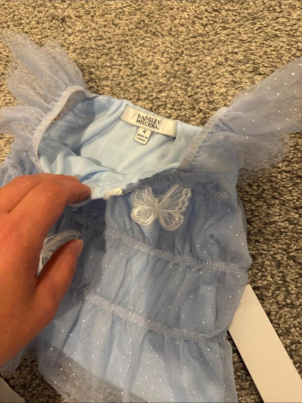 Badgley Mischka Light Blue Tulle Top and Skirt Set with Butterfly Appliques